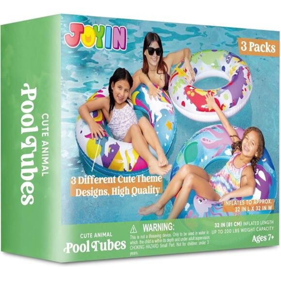 3 Pack Pool Floats, Pool Tube for‎ Kids Swim Rings Inflatable Tubes Life Ring - Picture 6 of 6